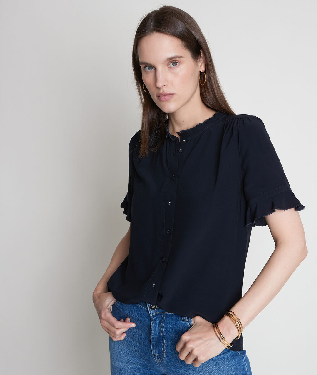 Marineblauwe soepele blouse van viscose Auphelie | 1-2-3 Marineblauwe soepele blouse van viscose Auphelie PhotoZ | 1-2-3