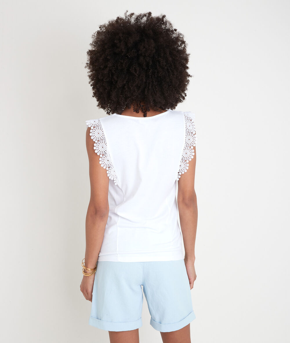 Top débardeur blanc à épaules brodées irmine blanc.