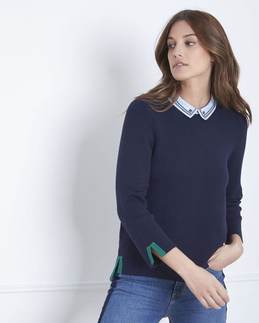 Pull marine encolure fantaisie altesse marine.