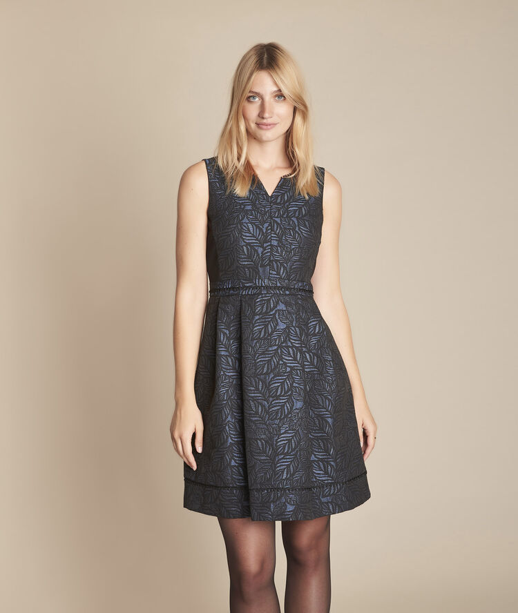 Marineblauwe gerende jacquardjurk romane marine.