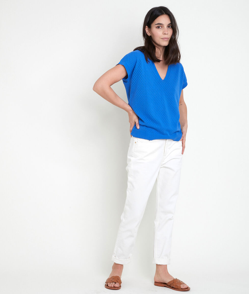 Pull viscose Ecovero® ajouré myosotis Aline | 1-2-3 Pull viscose Ecovero® ajouré myosotis Aline PhotoZ | 1-2-3