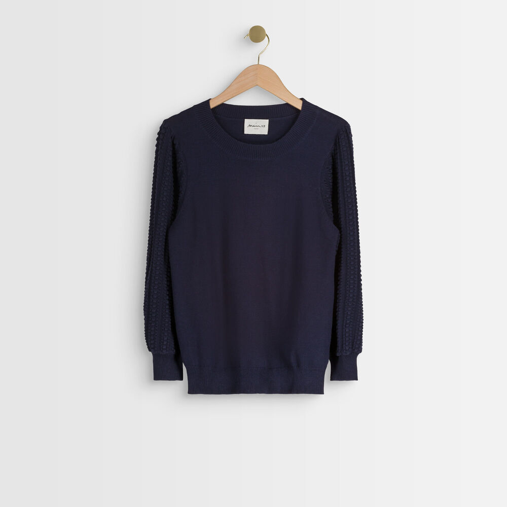 Pull bleu à maille fantaisie aube encre.