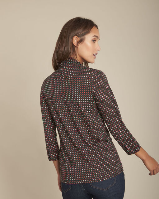 Tee-shirt à pois col lavallière carmel caramel.
