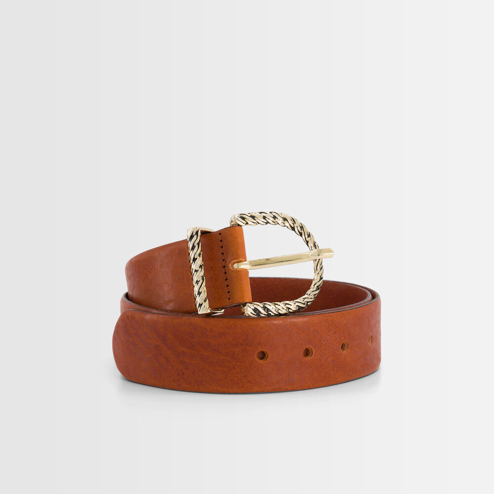Ceinture en cuir large à boucle fantaisie emy terracotta.