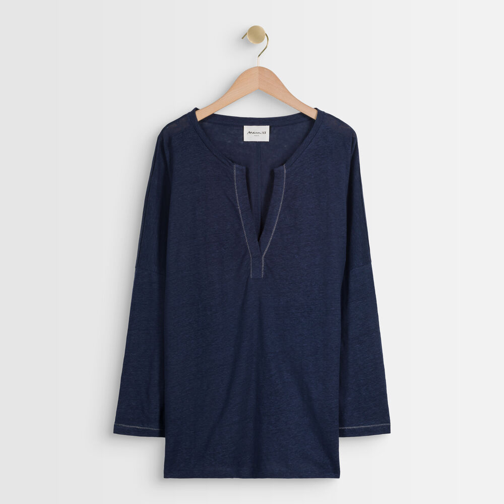 Marineblauw t-shirt van duurzaam gecertificeerd linnen ilea encre.
