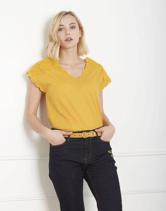 Blouse jaune brodée Volage | 1-2-3 Blouse jaune brodée Volage PhotoZ | 1-2-3