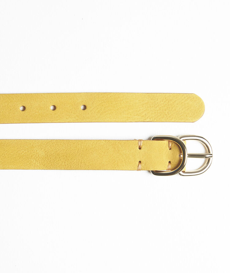 Gele riem met dubbele gesp van leer quorentin ocre.
