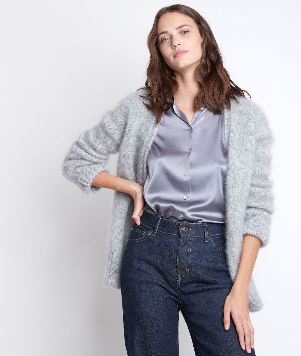 Blouse en soie mélangée grise Jerry | 1-2-3 Blouse en soie mélangée grise Jerry PhotoZ | 1-2-3