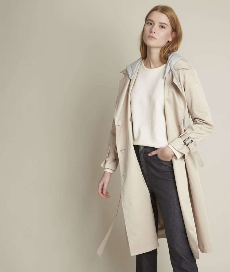 Trench beige long capuche florienne greige.