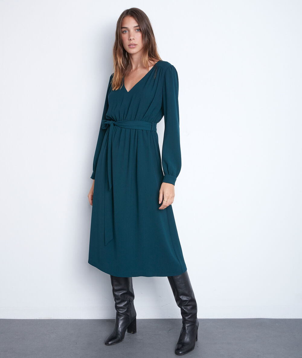 Robe midi en crêpe vert paon star cypres.