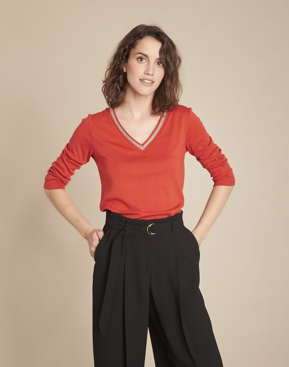 Tee-shirt orange encolure V fantaisie Calypso | 1-2-3 Tee-shirt orange encolure V fantaisie Calypso PhotoZ | 1-2-3