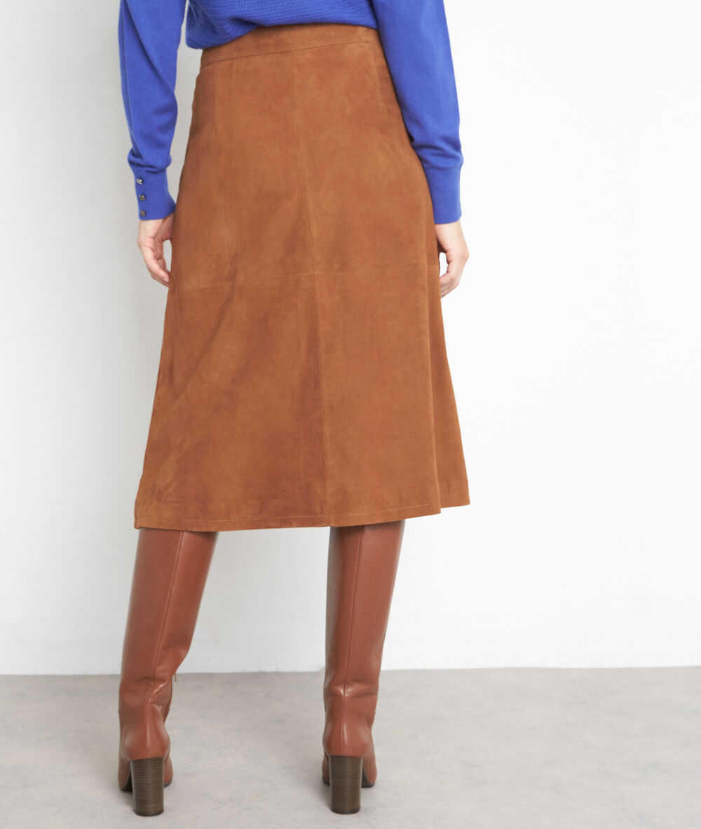 Jupe en cuir velours camel ely camel.