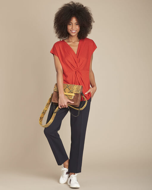 Tee-shirt orange plis effet cache-cœur carine sable.
