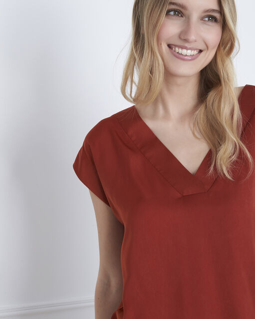 Tee-shirt acajou bimatière prune sable.