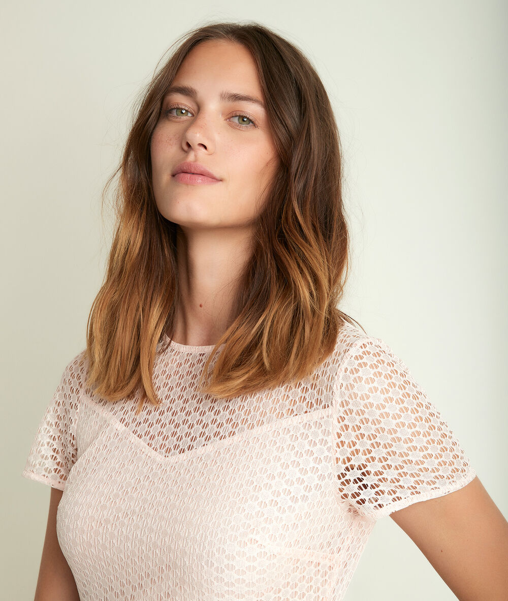Robe corolle poudre en dentelle olympe poudre.