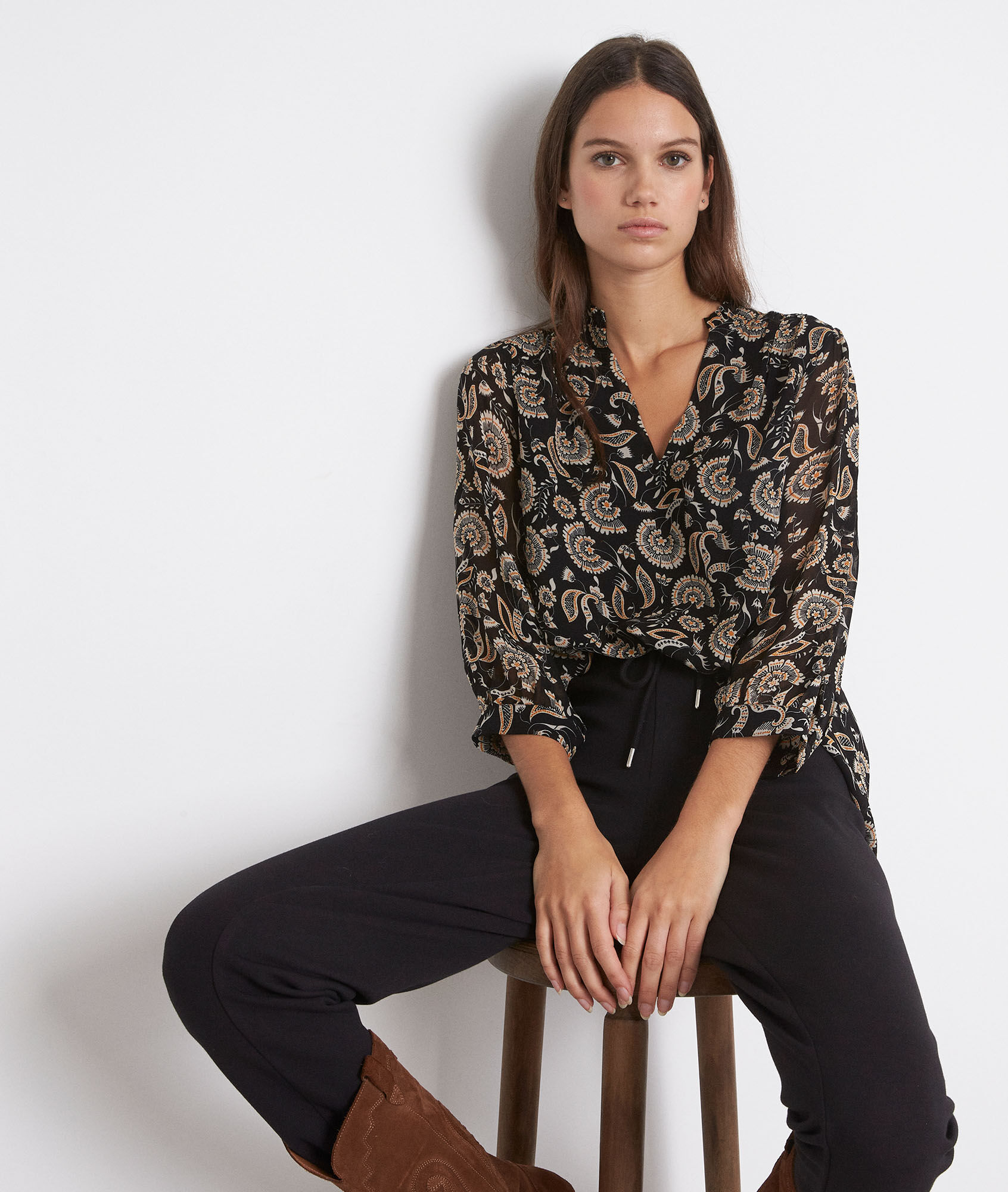 Blouse imprimée noire et blanche Leandra Femme | Maison 123