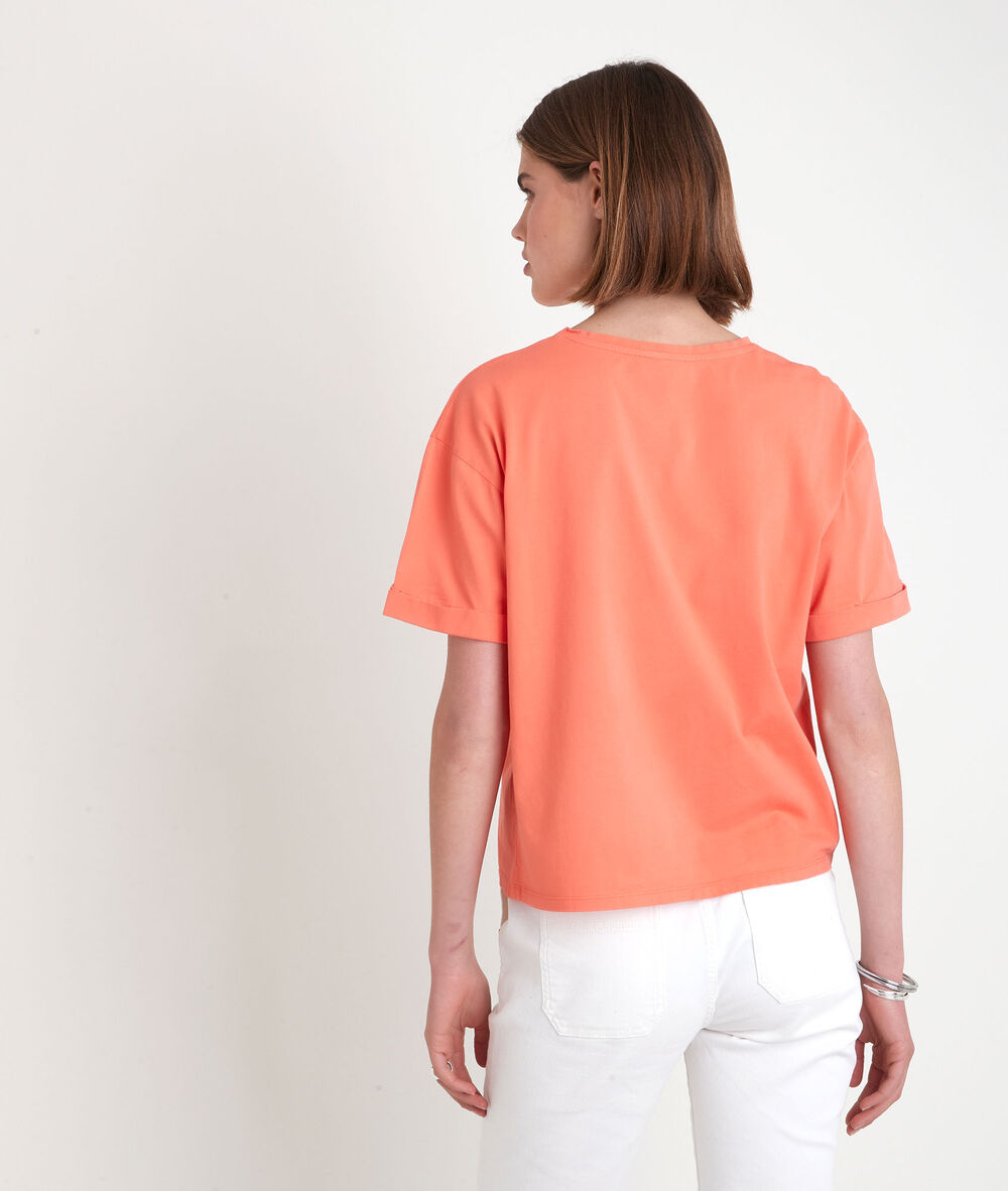 Tee-shirt en coton biologique à message corail etincelle corail.