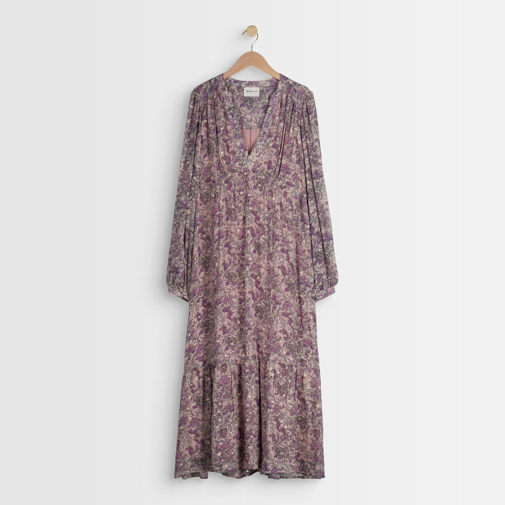 Blasslilafarbenes kleid mit blumenprint mina mauve.