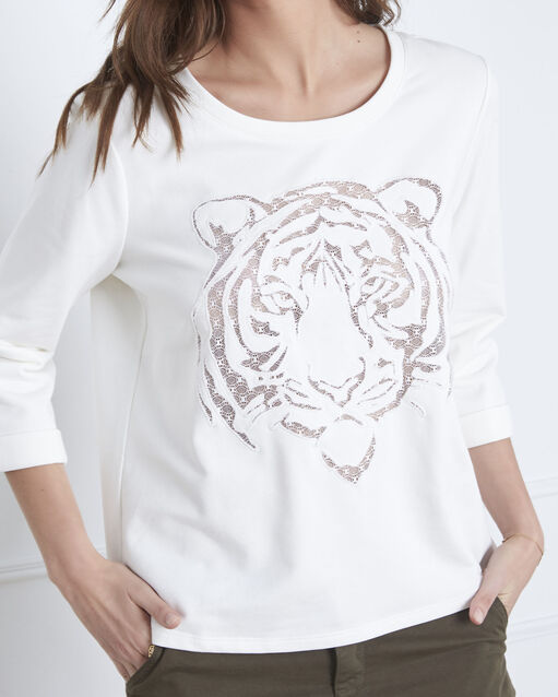 Naturfarbenes sweatshirt tigerkopf transparenz pondichéry ecru.