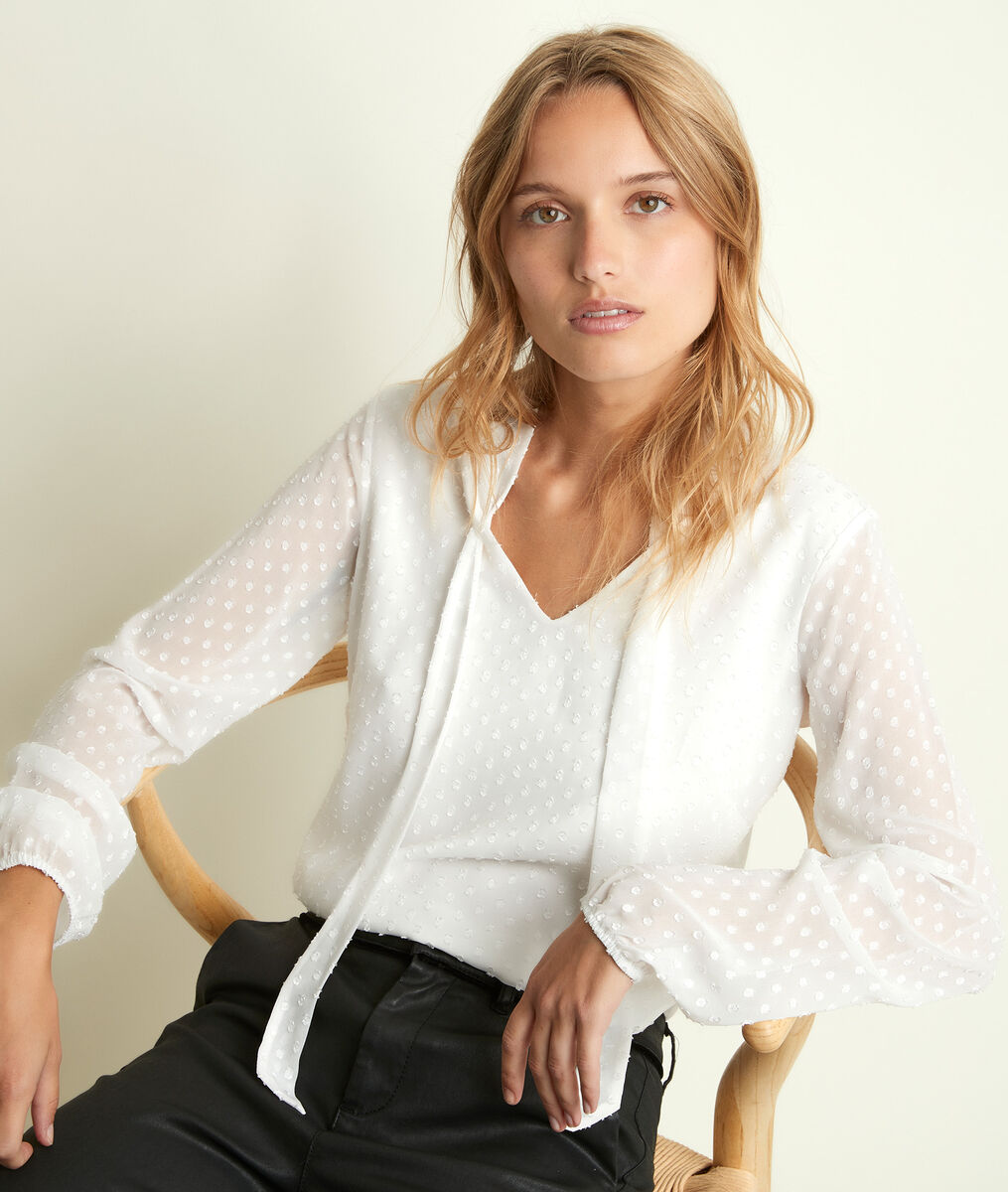 Blouse uit twee materialen met strikkraag Diana | 1-2-3 Blouse uit twee materialen met strikkraag Diana PhotoZ | 1-2-3