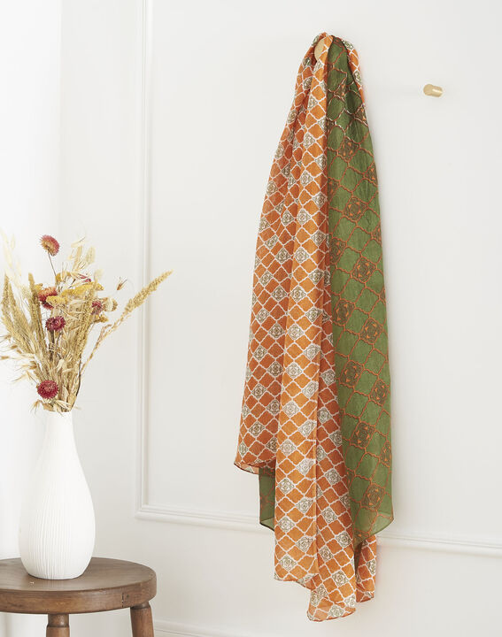Foulard orange imprimé en soie Odace | 1-2-3 Foulard orange imprimé en soie Odace PhotoZ | 1-2-3