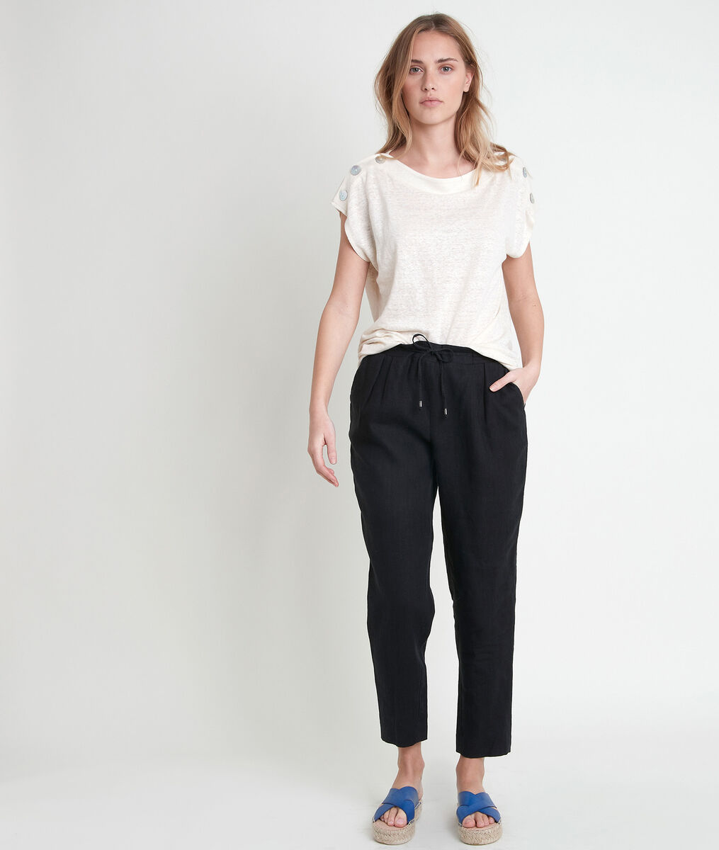 Pantalon carotte noir en lin certifié Flynn | 1-2-3 Pantalon carotte noir en lin certifié Flynn PhotoZ | 1-2-3