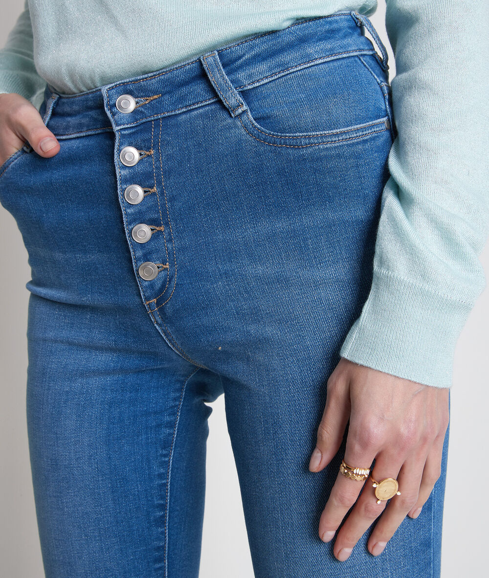 Jean slim en coton bio et recyclé bleu denim nara stone used.