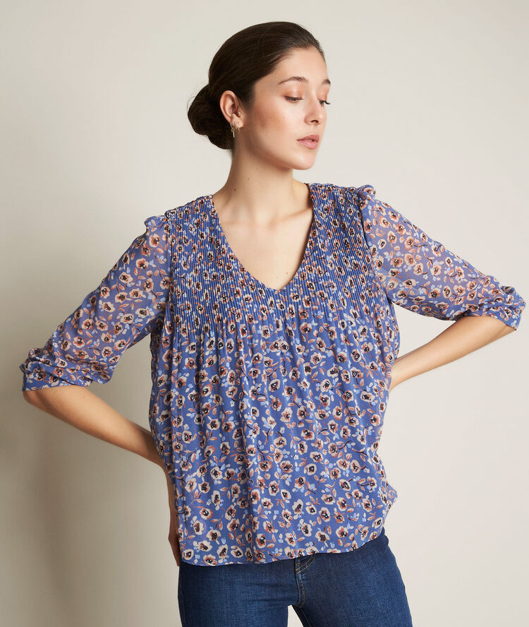 Geplooide blouse met print eva wolk.
