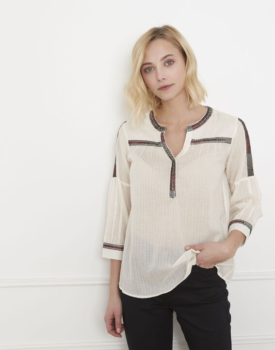 Cremefarbene Bluse mit Ethno-Stickerei Varan | 1-2-3 Cremefarbene Bluse mit Ethno-Stickerei Varan PhotoZ | 1-2-3