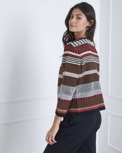 Gilet marron jacquard ethnique amazone mastic.