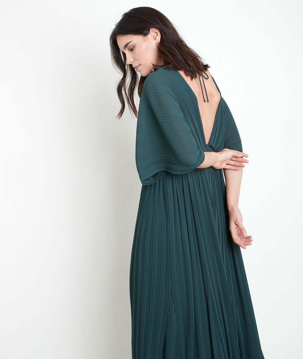 Langes, plissiertes kleid zypressengrün marion cypres.