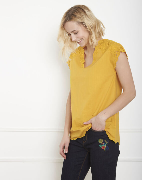 Blouse jaune brodée Volage | 1-2-3 Blouse jaune brodée Volage PhotoZ | 1-2-3