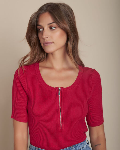 Pull rouge col rond zippé forbo grenade.