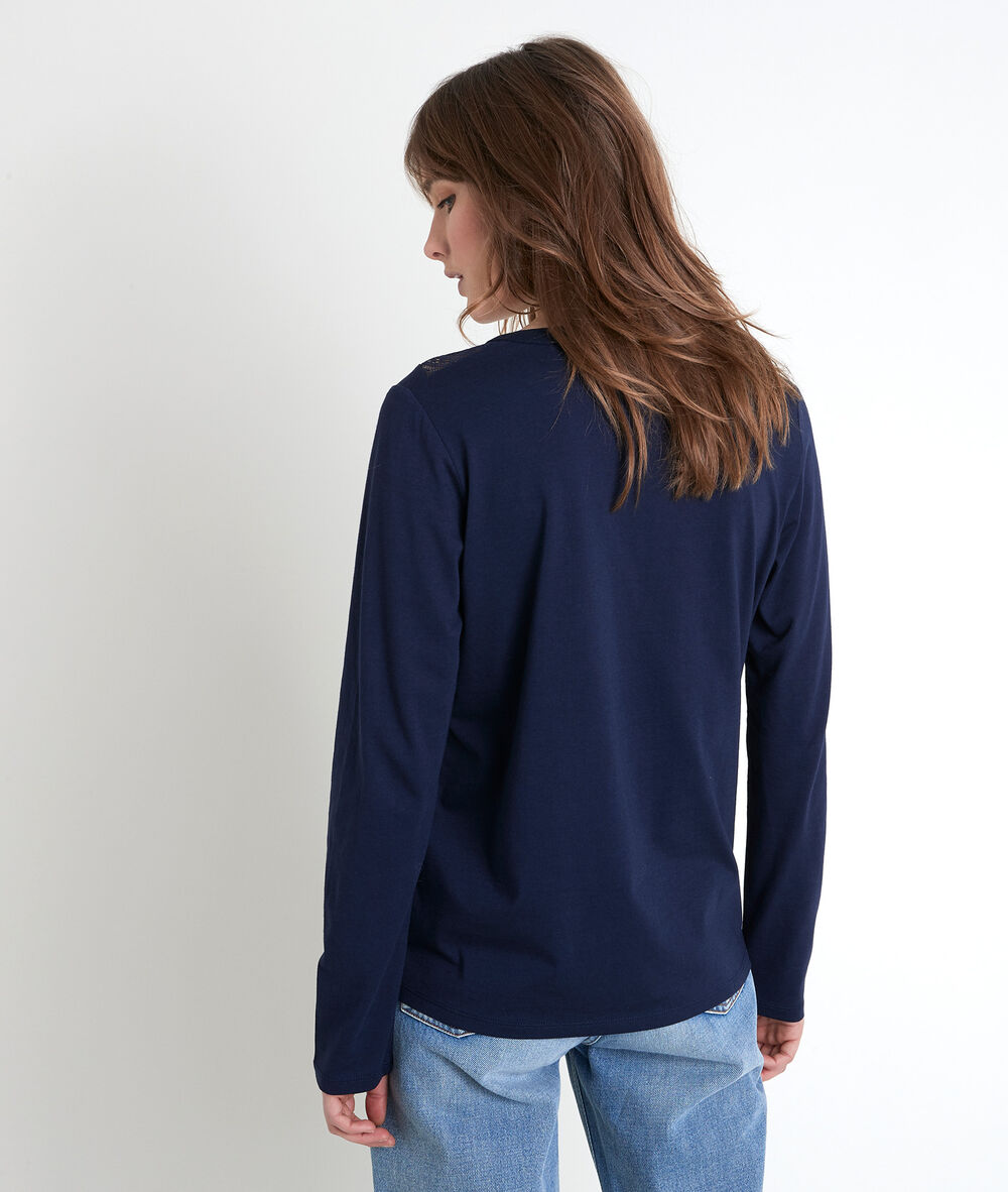 Top en dentelle marine iris marine.