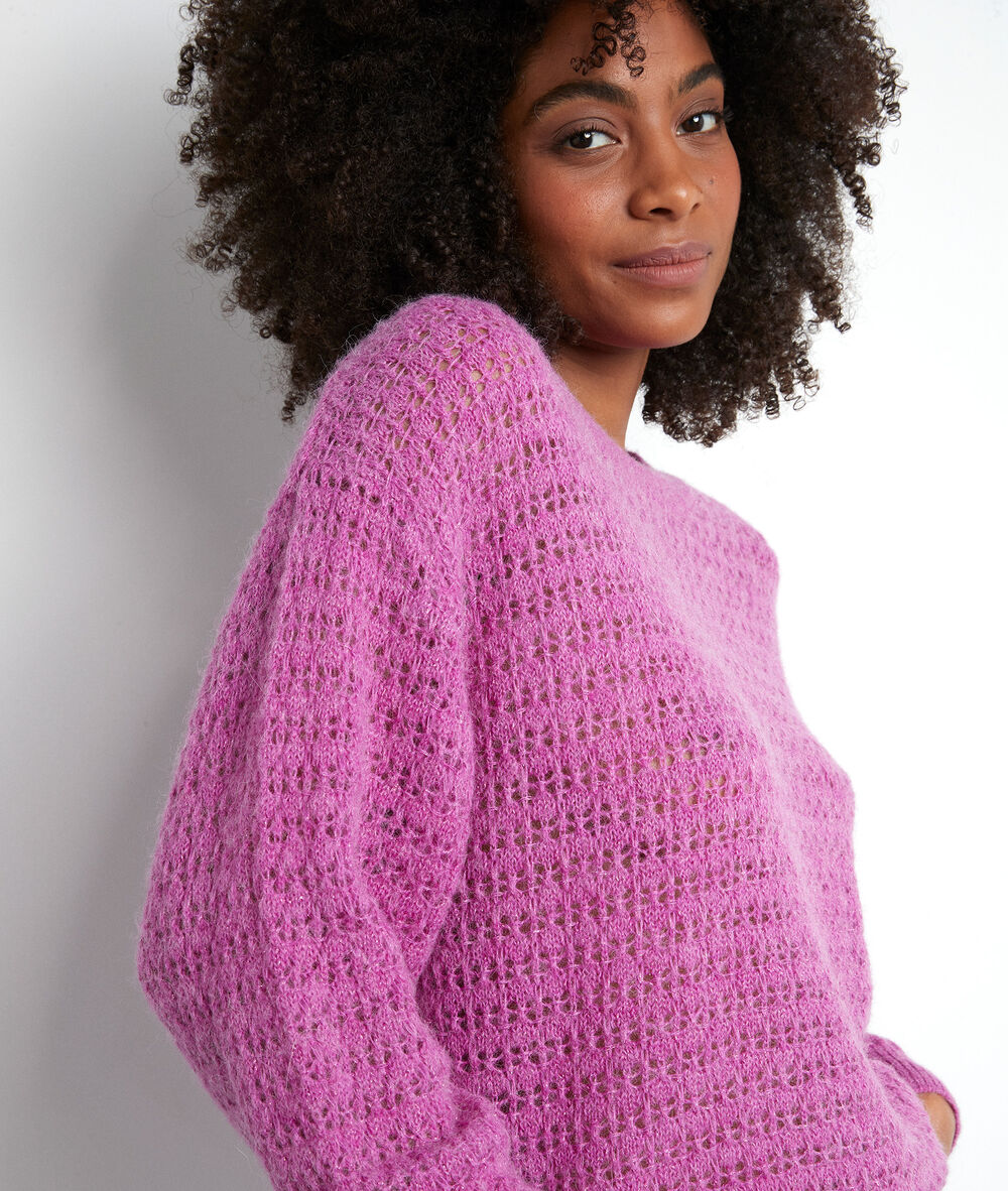 Pull en maille épaisse ajourée fuchsia tokyo fuchsia.