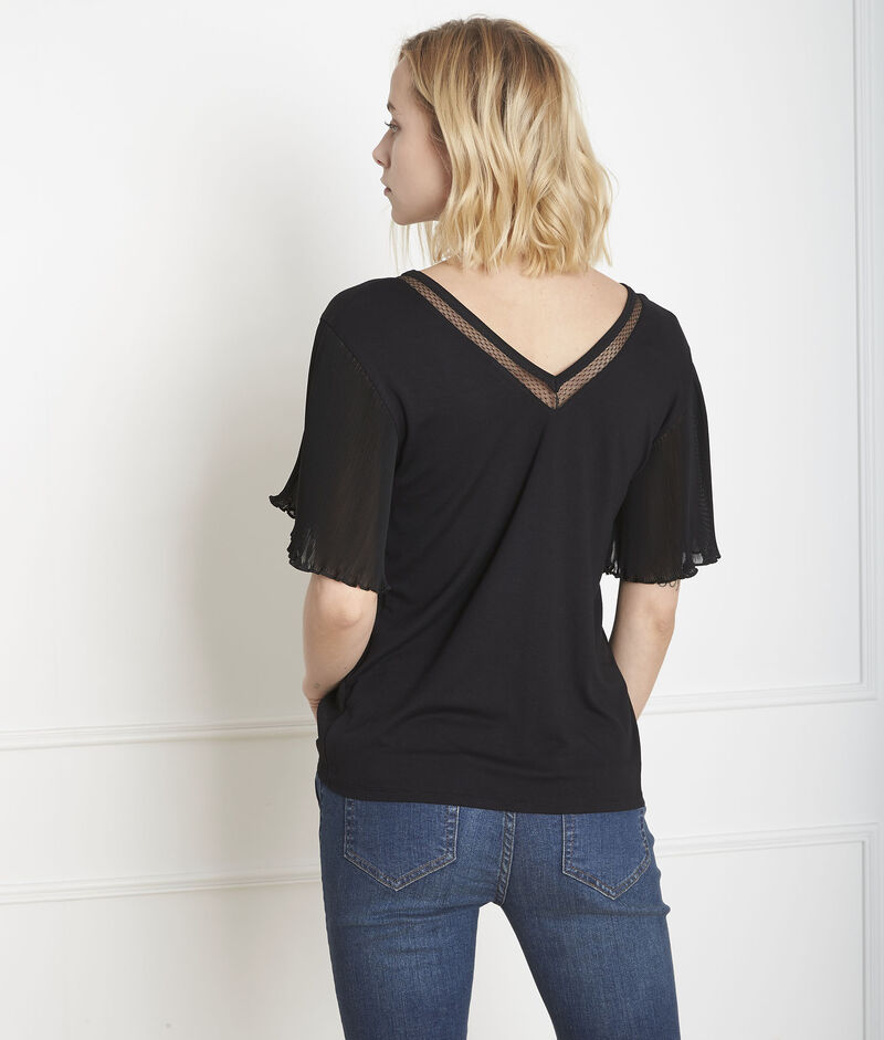 Schwarze spitzenbluse mit falten victor schwarz.