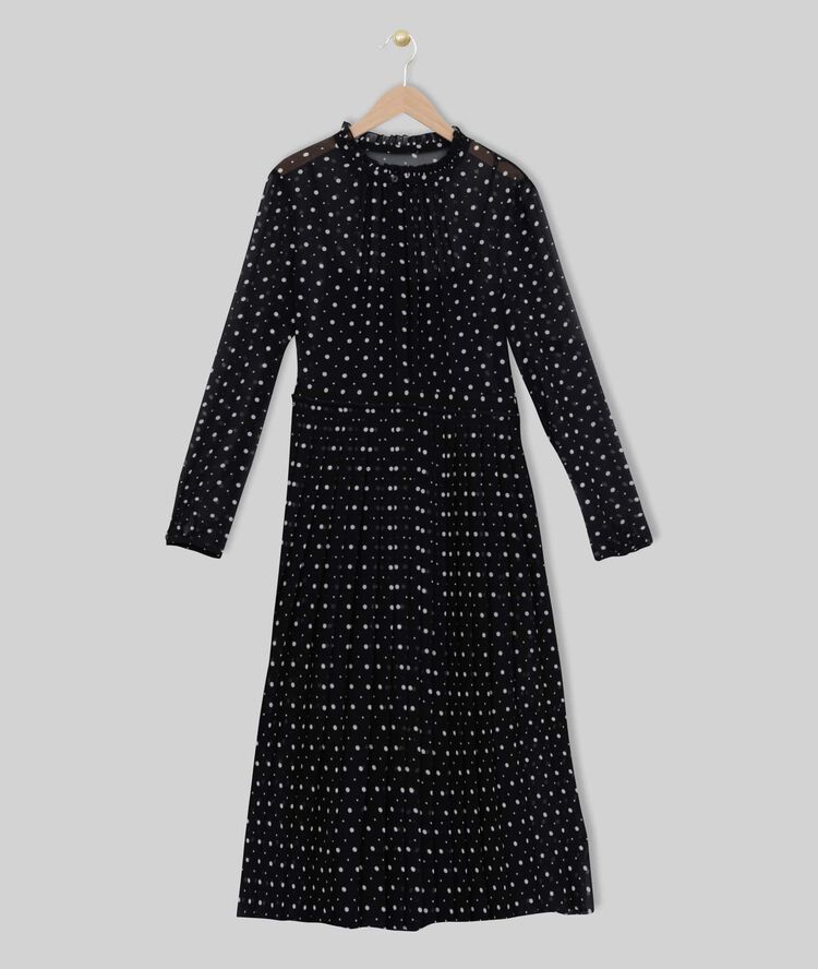 Robe longue à pois caliste marine.