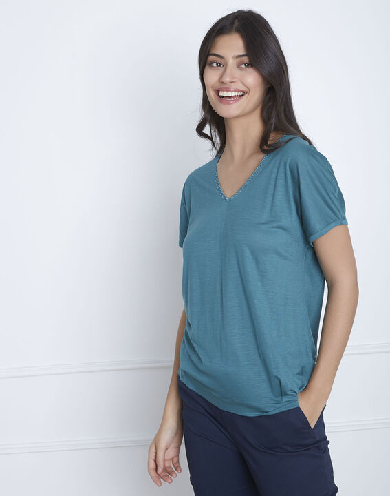 Tee-shirt vert dentelle encolure Papaye | 1-2-3 Tee-shirt vert dentelle encolure Papaye PhotoZ | 1-2-3