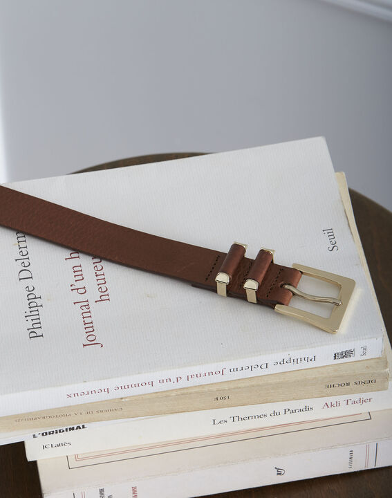 Ceinture marron en cuir boucle carrée Kelynn | 1-2-3 Ceinture marron en cuir boucle carrée Kelynn PhotoZ | 1-2-3