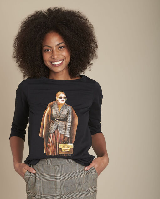 Tee-shirt noir s&eacute;rigraphi&eacute; en coton biologique camille noir.