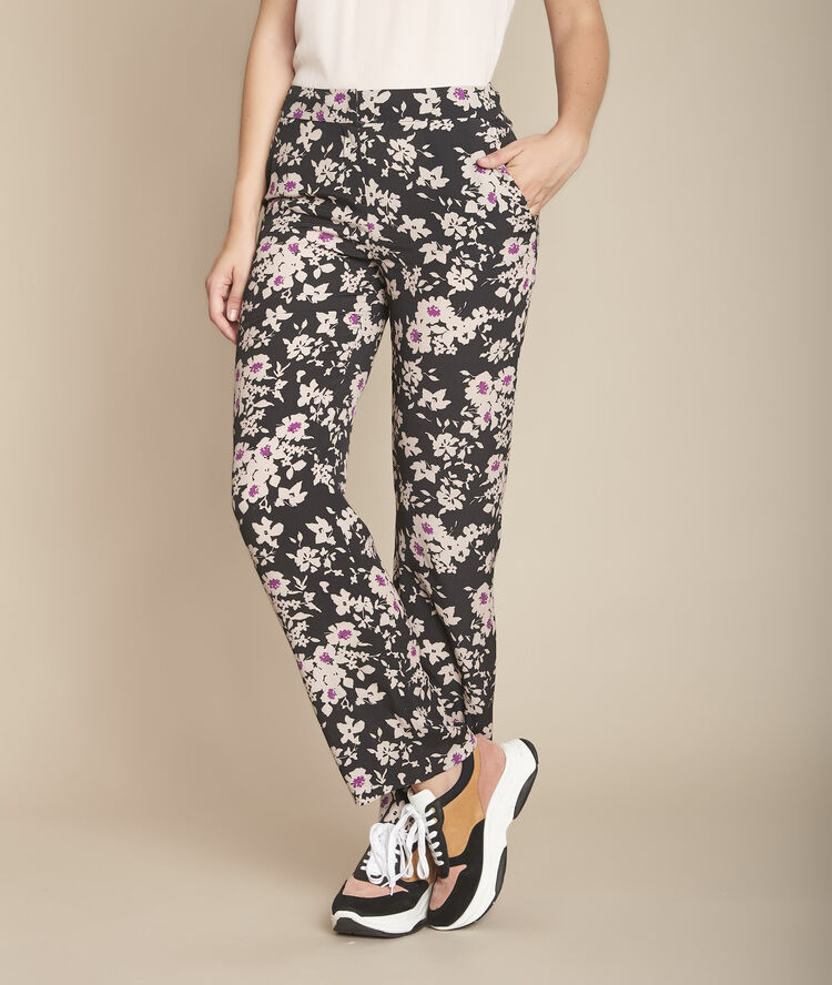 Lichte zwarte broek met bloemenprint efron noir.