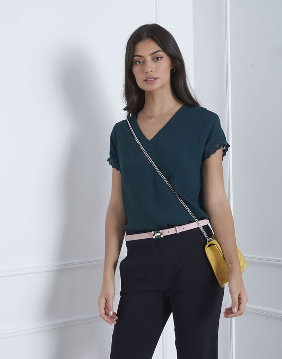 Blouse verte détail dentelle Valter | 1-2-3 Blouse verte détail dentelle Valter PhotoZ | 1-2-3
