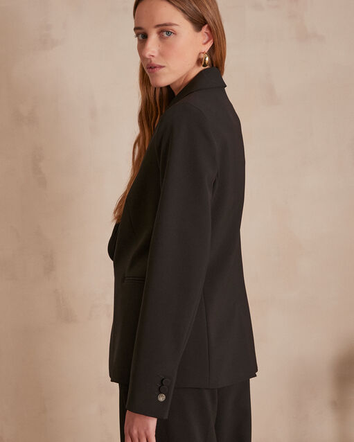 Schwarze, lange und gekreuzte jacke aus mikrofaser, florine schwarz.
