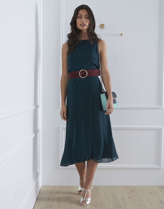 Robe vert foncé plissée longue Isabella | 1-2-3 Robe vert foncé plissée longue Isabella PhotoZ | 1-2-3