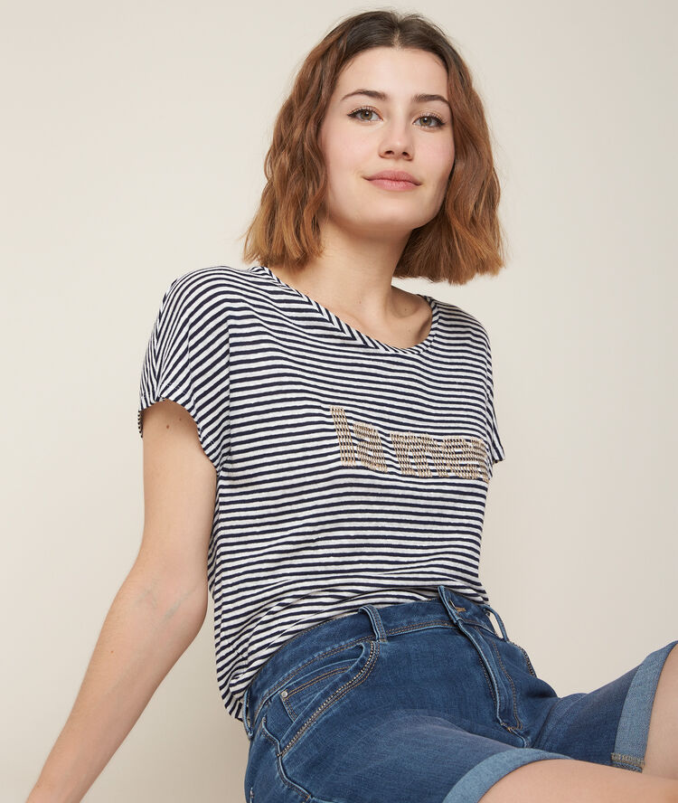 Tee-shirt ray&eacute; en lin m&eacute;lang&eacute; rioni pistache.