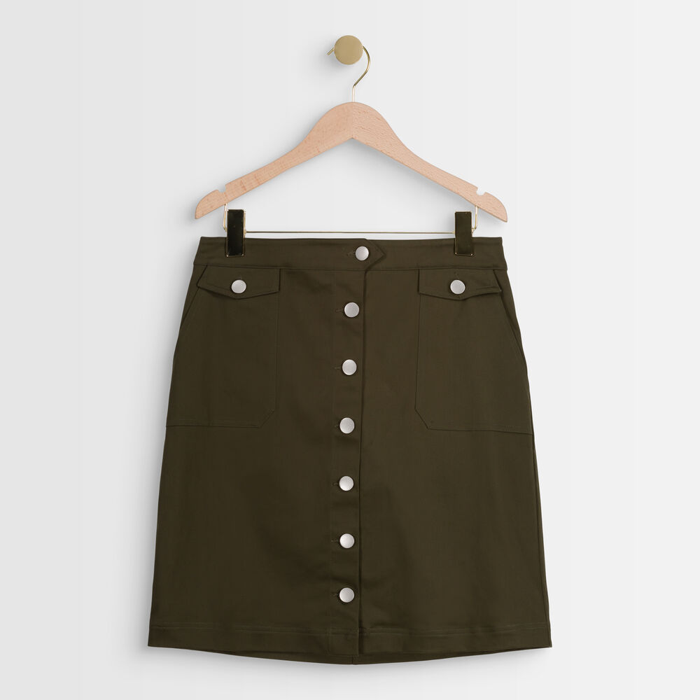 Jupe kaki boutonnée ambre kaki.