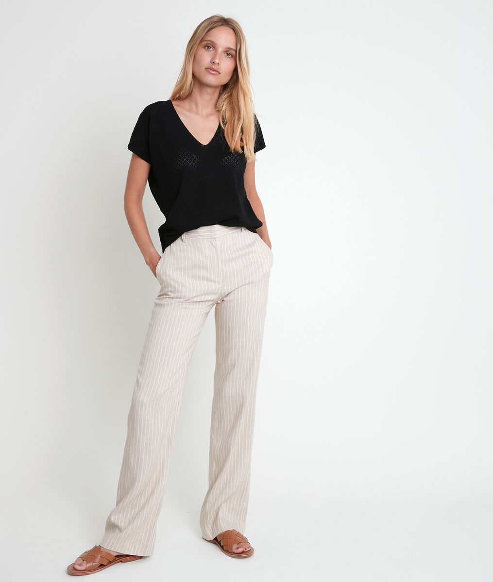 Pantalon large beige rayé Milo | 1-2-3 Pantalon large beige rayé Milo PhotoZ | 1-2-3