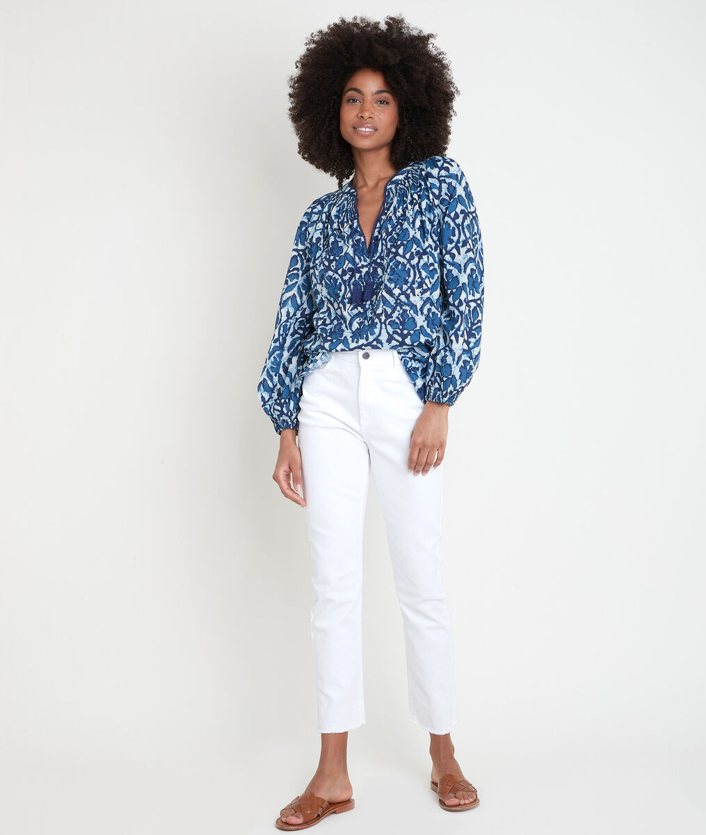 Blouse à l'imprimé artisanal bleu Tevaelle | 1-2-3 Blouse à l'imprimé artisanal bleu Tevaelle PhotoZ | 1-2-3