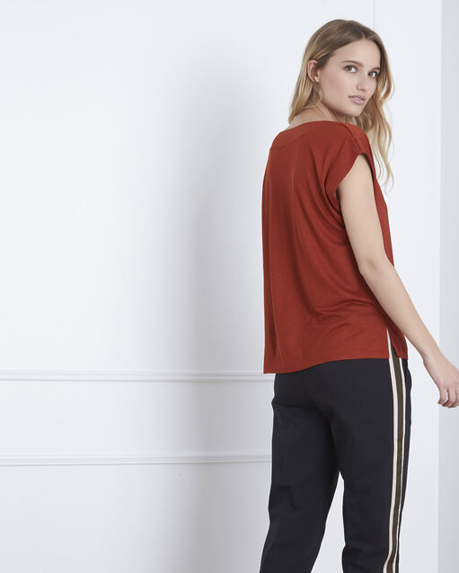 Tee-shirt acajou bimatière prune sable.
