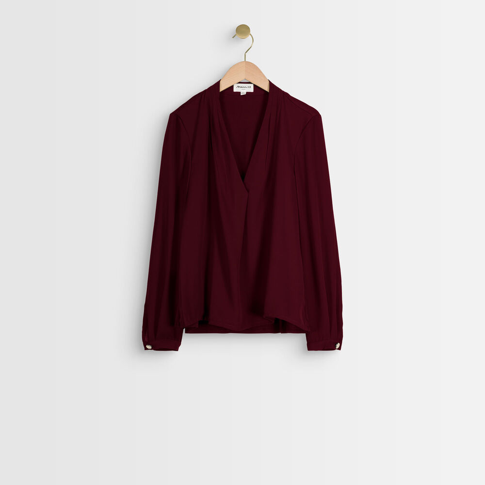 Blouse bimatière col v grenat davina grenat.
